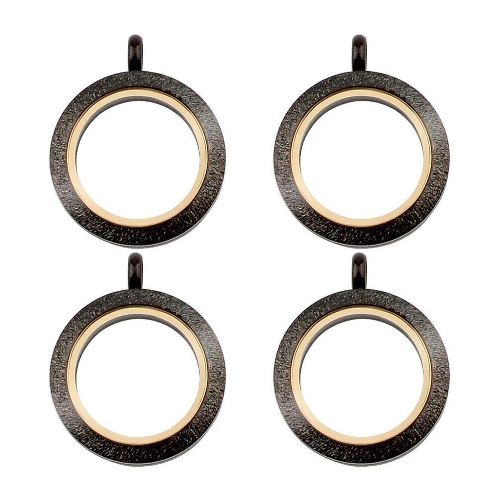 1065 Photo Charms, Set of 4 Gun Black Stainless Steel Round Memory Locket